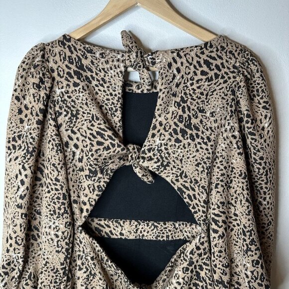 Anthropologie Maeve Leopard Animal Print Bow Cut Out Back Mini Dress Size 2 - Picture 13 of 16